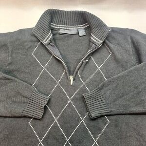 Oscar De La Renta Men's Gray Argyle Diamond Quarter Zip Knit Pullover Sweater M‎